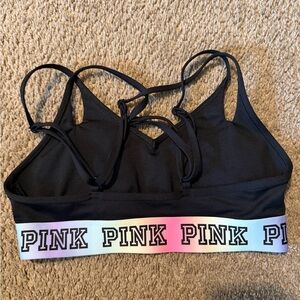 PINK Victoria's Secret Black Strappy Sports Bra with Rainbow Logo Band